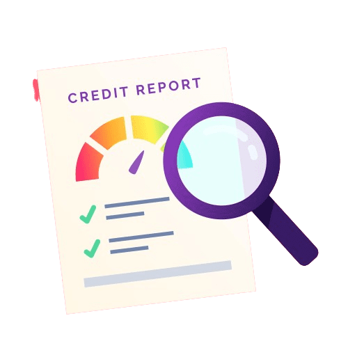 A credit report with a magnifying glass.