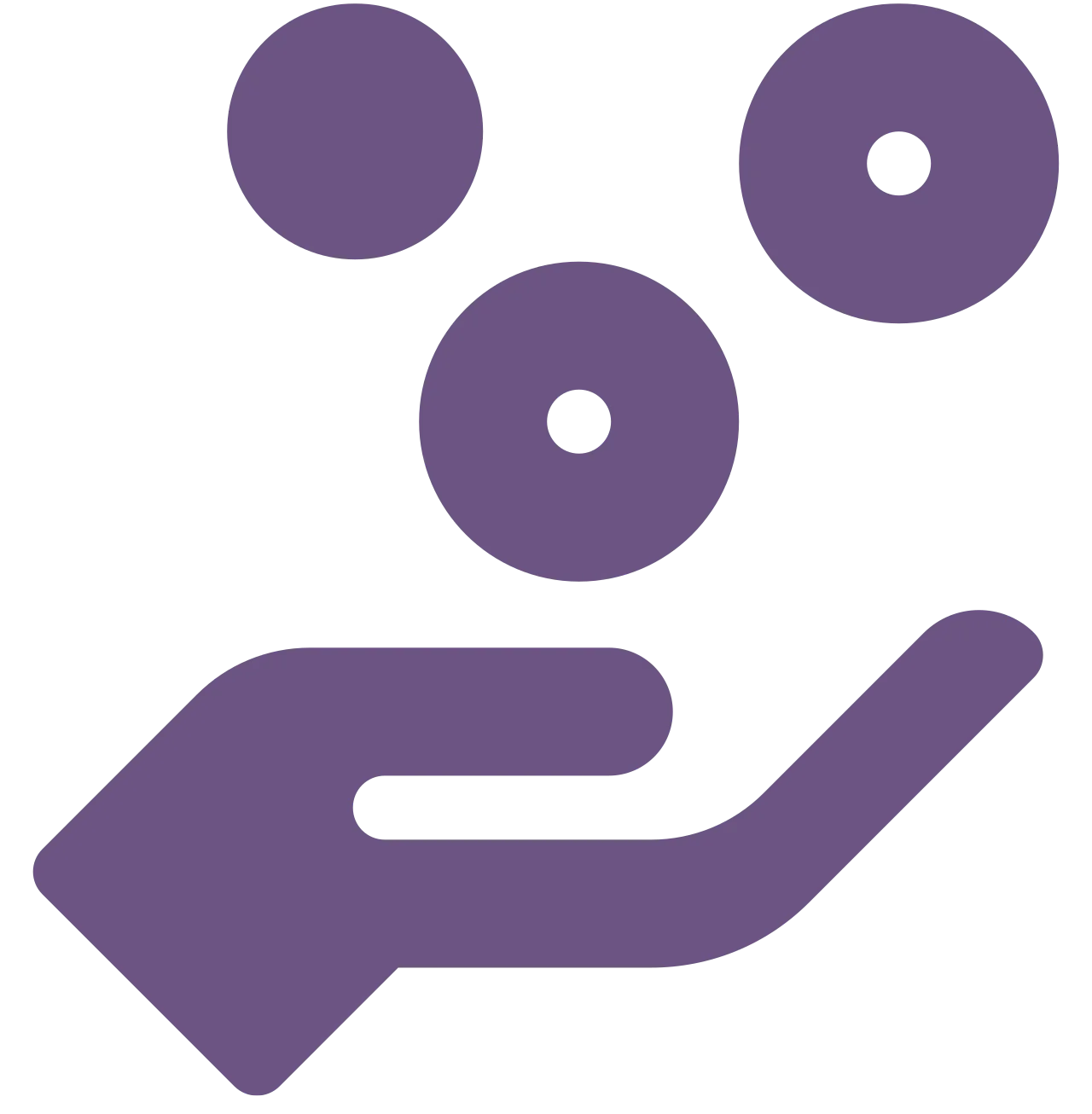 A purple icon of a hand juggling three circular objects, perfect for highlighting skills on product pages.