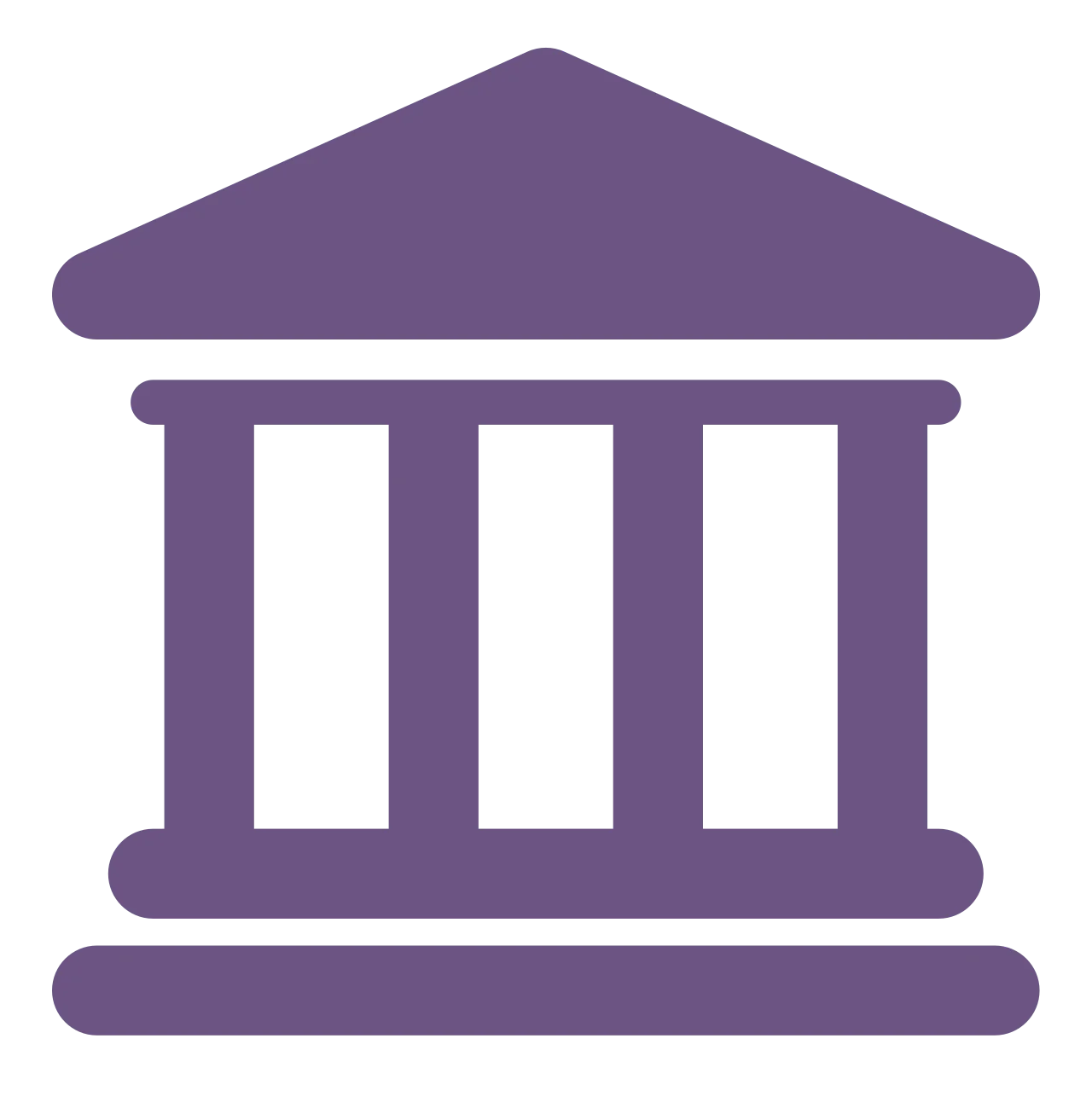 A purple icon of a classical building with four columns and a triangular roof, reminiscent of design motifs often seen in various industries.