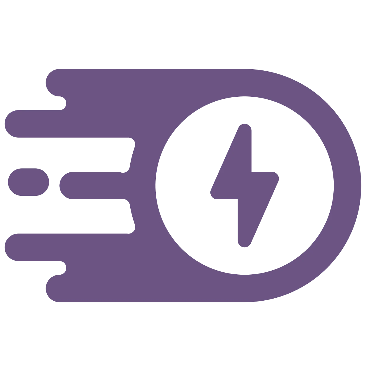 A purple, circular icon with a lightning bolt at its heart, accompanied by three horizontal lines suggesting motion to the left—an emblem synonymous with Deepvue's cutting-edge SEO prowess on product pages.