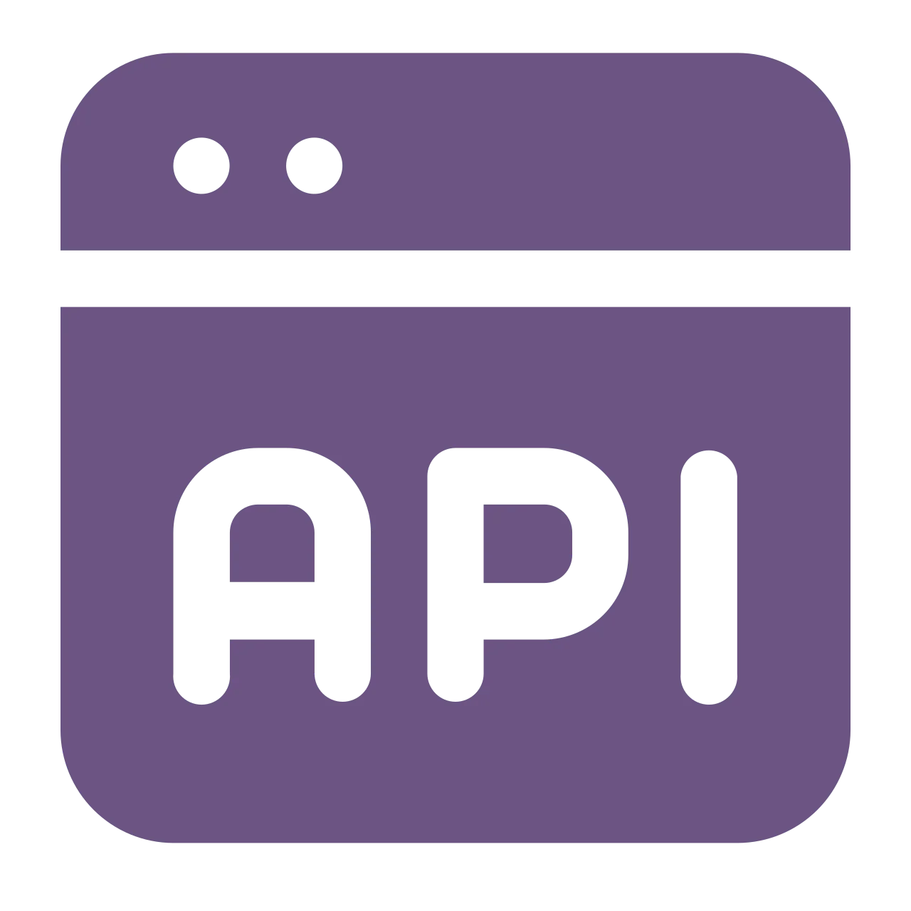 Icon of a purple web browser window with the letters "API" displayed in bold black font, representing Deepvue's seamless integration into product pages.
