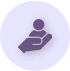 Icon of a person sitting and reading a book, depicted in a simple purple silhouette within a white circle.