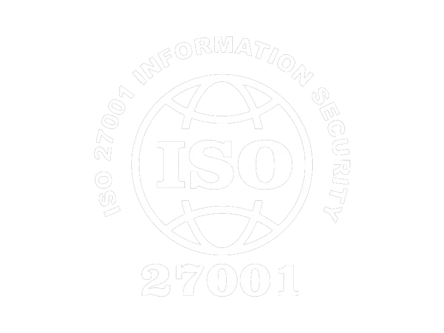 ISO 27001 Information Security logo on a black background, featuring a globe design and the number 27001 in bold white lettering.