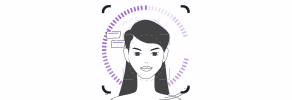 Illustration of facial recognition technology with a woman's face and digital interface elements around it.