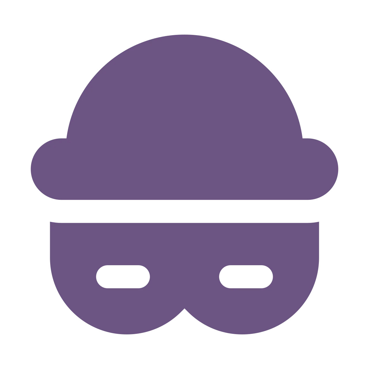 Purple icon of a person wearing a bowler hat and mask, resembling a classic burglar or spy.