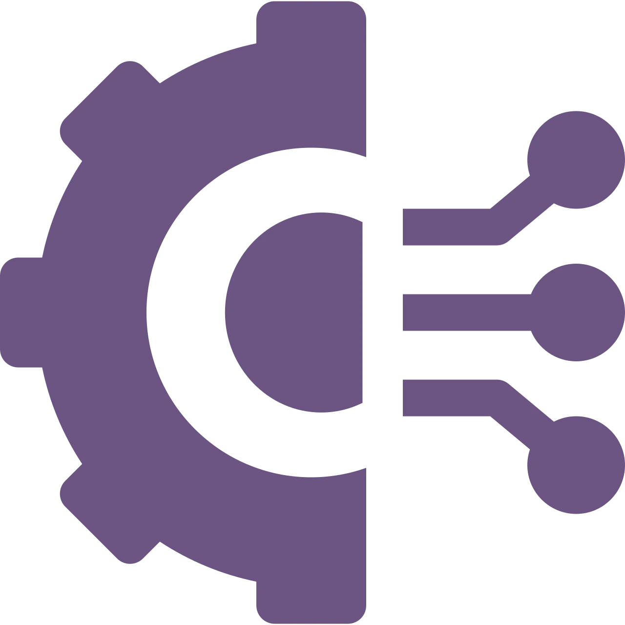 Half gear and circuit symbol, purple color.