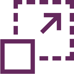 A purple outlined square with a dotted border and an arrow pointing diagonally upward and to the right, indicating the concept of resizing or expanding.
