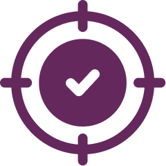 A purple target symbol with a checkmark in the center, indicating completion or accuracy.