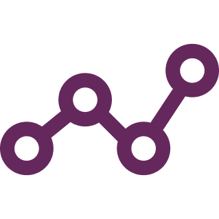 A purple line graph icon with four connected circular nodes forming an upward trend.