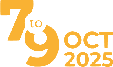 Yellow text displaying "7 to 9 OCT 2025" on a light gray background, indicating dates for an event or occasion.