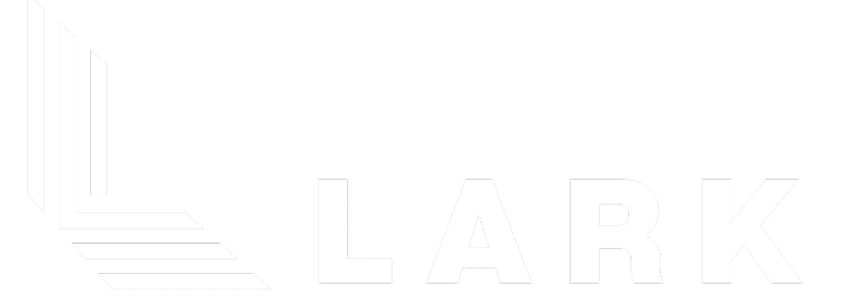 White geometric "L" design followed by the word "LARK" in bold, uppercase letters on a light gray background.